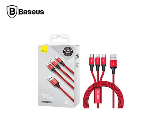 【Baseus】倍思星耀USB一托三數據線-紅/藍